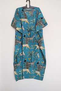 Robe kaftan en coton à imprimé floral, faite à la main, légère, style bohème, parfaite pour la plage, confortable, tenue d'été pour femmes - Product Image 4