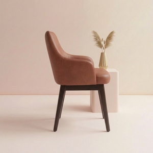 Chaise de salle à manger moderne en similicuir marron, pieds en bois massif, fauteuil rembourré luxueux et confortable, ergonomique et écologique, dossier haut - Product Image 4
