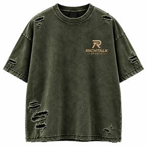 Men's Oversized Black Knitted T-<b>Shirt</b> Short Sleeve O-Neck Front Silk Screen Printed Breathable Cotton Sportswear - Product Image 3