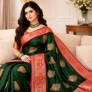 Suministro Directo de Fábrica, Sari de Seda Suave Kanjivaram con Borde Khadi, Diseño Exclusivo y Hermoso en Contraste, en Venta - Product Image 1