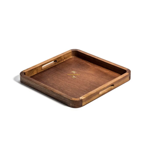 Plateau carré en bois naturel, écologique, plateau de service en bois massif pour le café, le thé, les aliments, les desserts, utilisation en cuisine - Product Image 3