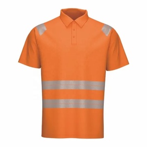 Hi-Vis Two-Tone Safety <b>Polo</b> Shirt Short Sleeve <b>Orange</b> Reflective Tape Workwear Men's Quick Dry Woven Fabric - Product Image 1
