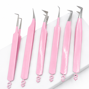 Ensemble de pinces à cils en acier inoxydable personnalisées de qualité supérieure, pointe inclinée rose, applicateur de cils, outils professionnels durables - Product Image 2