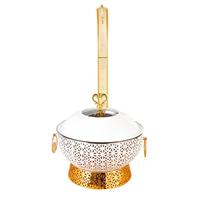 Plat à chafing de luxe entièrement doré en acier inoxydable, chauffe-plats rond orné pour buffet, idéal pour mariages, banquets et traiteurs hôteliers