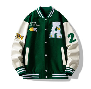 Veste de sport verte ROLEIN SPORTS, style preppy unisexe, lettres brodées sur le devant, manches blanches, respirante, coupe-vent, en polaire, pour l'automne - Product Image 4