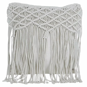 Embroidery Boho Home Décor Cushion <b>Cover</b> Macramé Cotton Handcrafted Square Pillow <b>Throw</b> <b>Cover</b> for Couch Bed 16 x 16 inch - Product Image 1