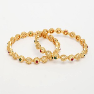 Elegant Stone Flower Design Gold Finish Metal Craft Bangles <b>Set</b> Luxury Designer <b>Bracelet</b> Jewelry for Women Wedding Wear - Product Image 6