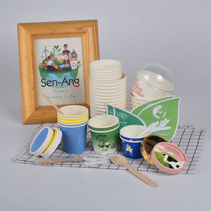 Gobelets à yaourt jetables à double paroi recyclables, gobelets en papier écologiques ronds avec couvercles, vente en gros - Product Image 2