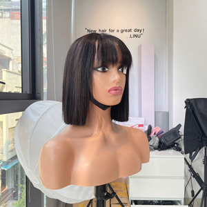 <b>Bob</b> <b>Wig</b> Natural Color with Bang Bone Straight Vietnamese Human Hair High Quality Super Double Drawn Wholesale Price - Product Image 3