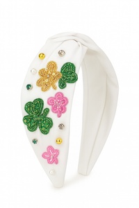 Premium Quality White <b>Beaded</b> Lobster <b>Headband</b> Comfortable Fit Handmade Crystal Embellished Luxury Hairband for Women and Girls - Product Image 2