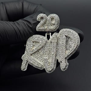 Collier Pendentif Hip Hop Moissanite Diamant Sertie de Pierres « RJP » Chaîne Bling Bijou de Luxe Tendance Cadeau - Product Image 1