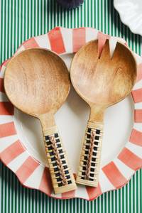 Cuchara de madera para ensalada y postre con mango de ratán para restaurante, bodas, uso doméstico, vajilla, cubertería - Product Image 6