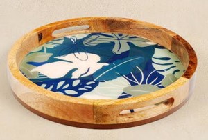 Plateau de service rectangulaire en bois à motif floral, assiette décorative pour aliments, support à gâteau, plateau en résine finition Meena, fabriqué en Inde - Product Image 5