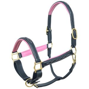 Licol en cuir véritable pour cheval avec rembourrage, collier de tête réglable, coutures surélevées élégantes, quincaillerie en laiton durable - Product Image 1
