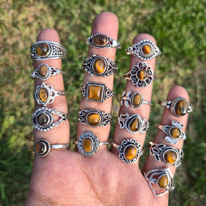 Solar Glow Tiger Eye <b>Rings</b> Bulk Handmade Silver Plated <b>Adjustable</b> Boho Chic Statement Jewelry Collection Wholesale - Product Image 4
