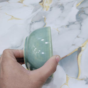 Minimalist Green Glazed Ceramic Small Bowl with Smooth Finish, Versatile <b>Handmade</b> Stoneware Dish for Kitchen Tabletop Home Décor - Product Image 4