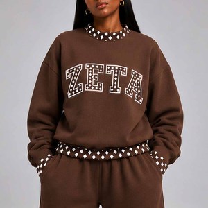Zeta Custom College <b>Mock</b> <b>Neck</b> Crew <b>Neck</b> Sweatshirt Women Men Ladies Unisex Polka Dot Gingham Patch Chenille Letter Embroidery - Product Image 2