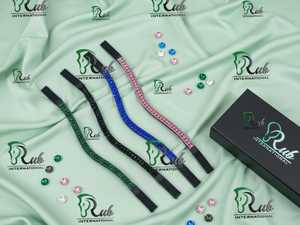 Fronture équestre incurvée en strass de qualité supérieure, faite à la main avec des cristaux d'émeraude et du cuir rembourré, modèle international 7860B - Product Image 2