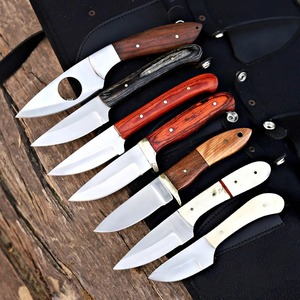 7-Inch Lot of 7 Pcs Handmade D2 Steel <b>Knife</b> Set: Wooden & <b>Bone</b> <b>Handles</b>, Leather Sheath Skinner <b>knife</b> - Product Image 3