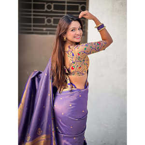 Sari en tissu violet Paithani Zari tissé, vêtements indiens et pakistanais - Product Image 3