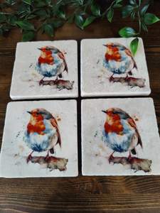 Sous-verres en marbre roulé Robin Bird, décoration d'intérieur rustique inspirée de la nature - Product Image 4