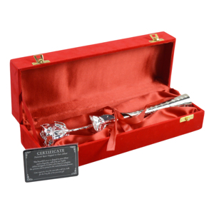 Fresh Silver-Dipped Real Rose with Brass Stand Highly Designed Luxury <b>Box</b> Packaging for Wedding <b>Gifts</b> - Product Image 5