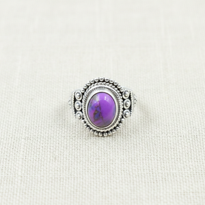 Vintage Boho Purple Copper <b>Turquoise</b> <b>Ring</b> 925 Silver Statement <b>Ring</b> Oval Stone Handmade Ethnic Jewelry Gift for Women gift her - Product Image 1
