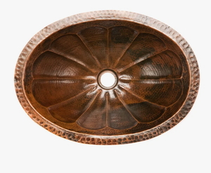 Évier ovale en cuivre martelé de style vintage, fait main, avec motif pétales cannelés, pour salle de bain, à poser sous le meuble ou en îlot, antique - Product Image 4