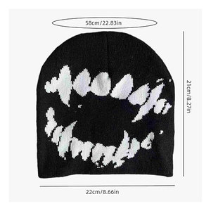 Hat Soft Comfortable Black Graphic Beanie for Men and Women Streetwear Knitted Slouchy <b>Goth</b> Skull Cap Urban Fashion Winter - Product Image 5