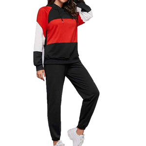 Women Color Blocking Hooded <b>Tracksuit</b> Full Sleeve Casual Joggers Set Breathable Polyester Cotton Autumn Wear - Product Image 1