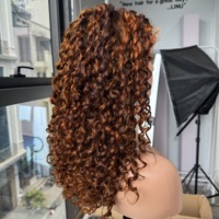 Pixie perruque bouclée couleur marron piano vente chaude perruque de cheveux humains bruts dentelle transparente qualité de luxe Super Double dessiné