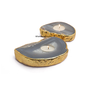 Soporte de luz de té de ágata Natural hecho a mano de alta calidad, respetuoso con el medio ambiente, borde dorado duradero, piedra semipreciosa, fábrica de decoración del hogar - Product Image 1