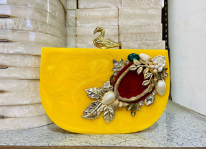 Handbag Clutch Greatest Mother of Pearl Resin Clutch Metal & Stone Embellishment Embroidery Ladies Handbags BY MULTI CRAFT - Product Image 4