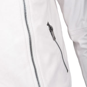 Men’s Premium <b>White</b> Leather Biker <b>Jacket</b> – Slim Fit Motorcycle <b>Jacket</b> with Multiple Zipper Pockets - Product Image 5
