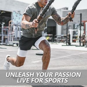 กางเกงยิมขาสั้นผู้ชายแบบสั่งทำขายส่ง OEM พร้อมสี ขนาด และโลโก้ที่ปรับแต่งได้ กางเกงยิมระบายอากาศสำหรับผู้ชาย - Product Image 4