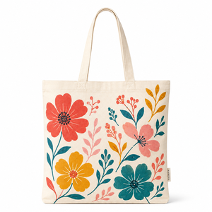 Floral Canvas Cotton <b>Tote</b> Bag Reusable Large Capacity Shopping Bag Washable Long Handle Carryall for Daily <b>Travel</b> Gift - Product Image 1