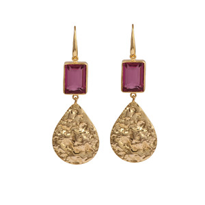 Pendientes Colgantes de Amatista con Textura Martillada y Baño de Oro de 18K para Mujer, por Eljoyero - Product Image 1