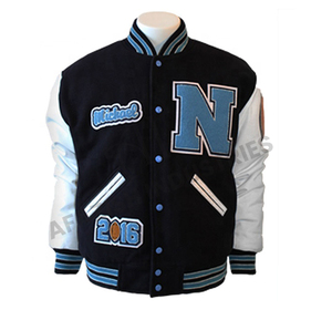 Chaqueta personalizada de manga de cuero Chenille, chaqueta de béisbol con logotipo bordado, contraste, color blanco y negro - Product Image 5