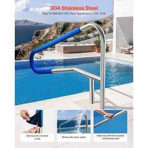 Capacité de charge de 220 livres, 54 x 32 pouces, rail de piscine en acier inoxydable 304 robuste, manchon antidérapant détachable, base encastrée, parcs aquatiques - Product Image 3