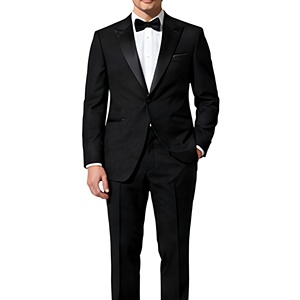 Blazer de smoking noir en satin pour homme, revers cranté, simple boutonnage, coupe ajustée, veste de cérémonie élégante pour occasions formelles - Product Image 6
