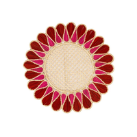 Set de table rond fait main de style bohème avec motif géométrique turquoise et bordure dorée, épaisseur moyenne, lavable, décoration d'intérieur, diamètre 35 cm