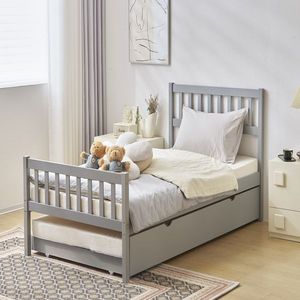 Single Gray Twin Wooden Bed with Pine Particle Board Drag Bed Durable Bunk Bed Design - Product Image 6