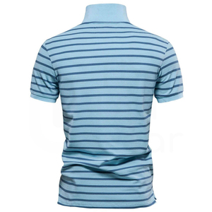 Polo de Punto a Rayas de Manga Corta para Hombre, Azul Casual, Corte Regular - Product Image 2