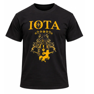 Camiseta negra Iota Phi Theta para hombre, camiseta con gráfico de escudo dorado y letras griegas, camiseta de manga corta con cuello redondo, camiseta informal de fraternidad - Product Image 3