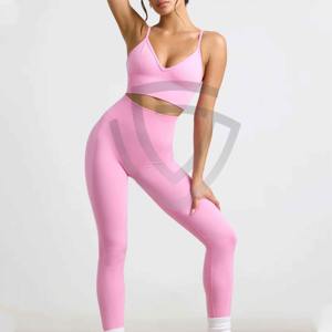 Ensemble soutien-gorge et legging à taille élastique, haute qualité, sans couture, 2 pièces pour femmes - Product Image 1