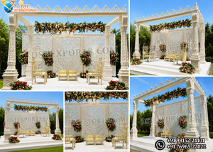 Elegante Mandap de Boda con Intrincados Marcos Jali, Mandap de Boda Temático Blanco Grand Heritage, Mandap de Estilo Palacio Premium en Oferta - Product Image 2
