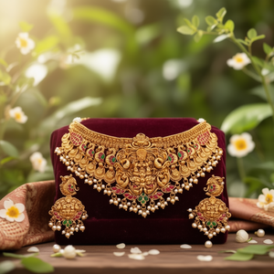Jewelemarket Heritage Pota Stone Pearl Temple <b>Choker</b> Necklace Set Imitation Pearl Fine Jewelry for Bridal Occasions-10575402PGR - Product Image 2