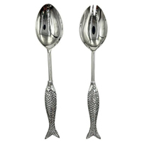 Ensemble de 2 cuillères et fourchettes à salade Modern Wave en acier inoxydable argenté, design unique, finition polie miroir, pour la salle à manger