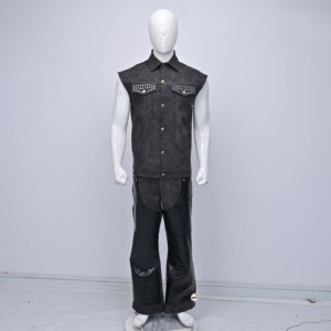 Gilet en jean foncé avec rivets, col rabattu, style décontracté, longueur standard, simple boutonnage, collection automne - Product Image 1