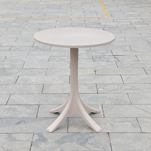Savanna Beige Modern Sculptural <b>Bistro</b> <b>Table</b> | Waterproof Plastic Matte Top Four Prong Pedestal Base Outdoor Patio Furniture - Product Image 4